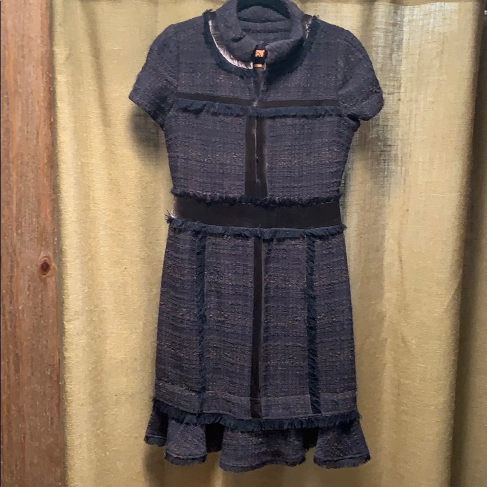 Tory Burch brown wool & velvet dress w/ fringe -10